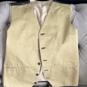 Beige Button-Up Vest with Black Accents